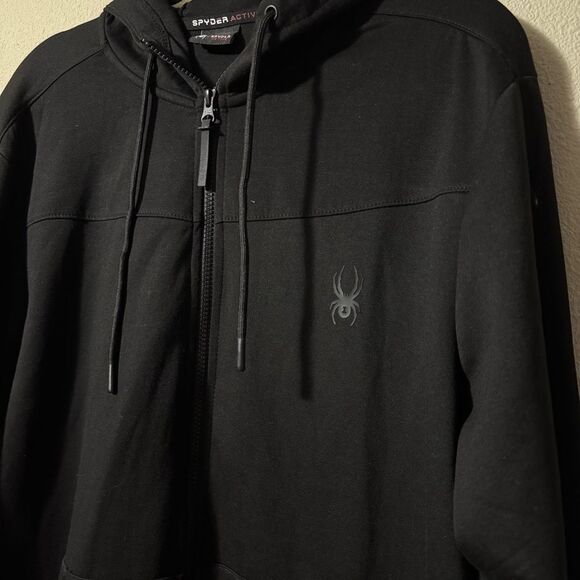 Spyder Active Black Full Zip Hooded Jacket Mens XL - Picture 2 of 4